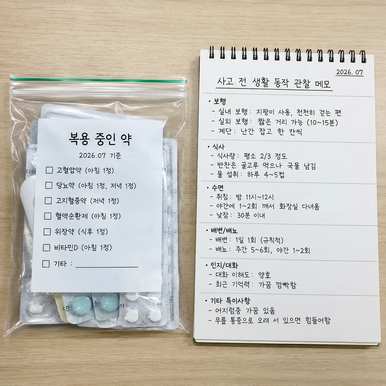 교통사고 진료 전 보호자가 준비하는 복용 약 목록과 관찰 메모