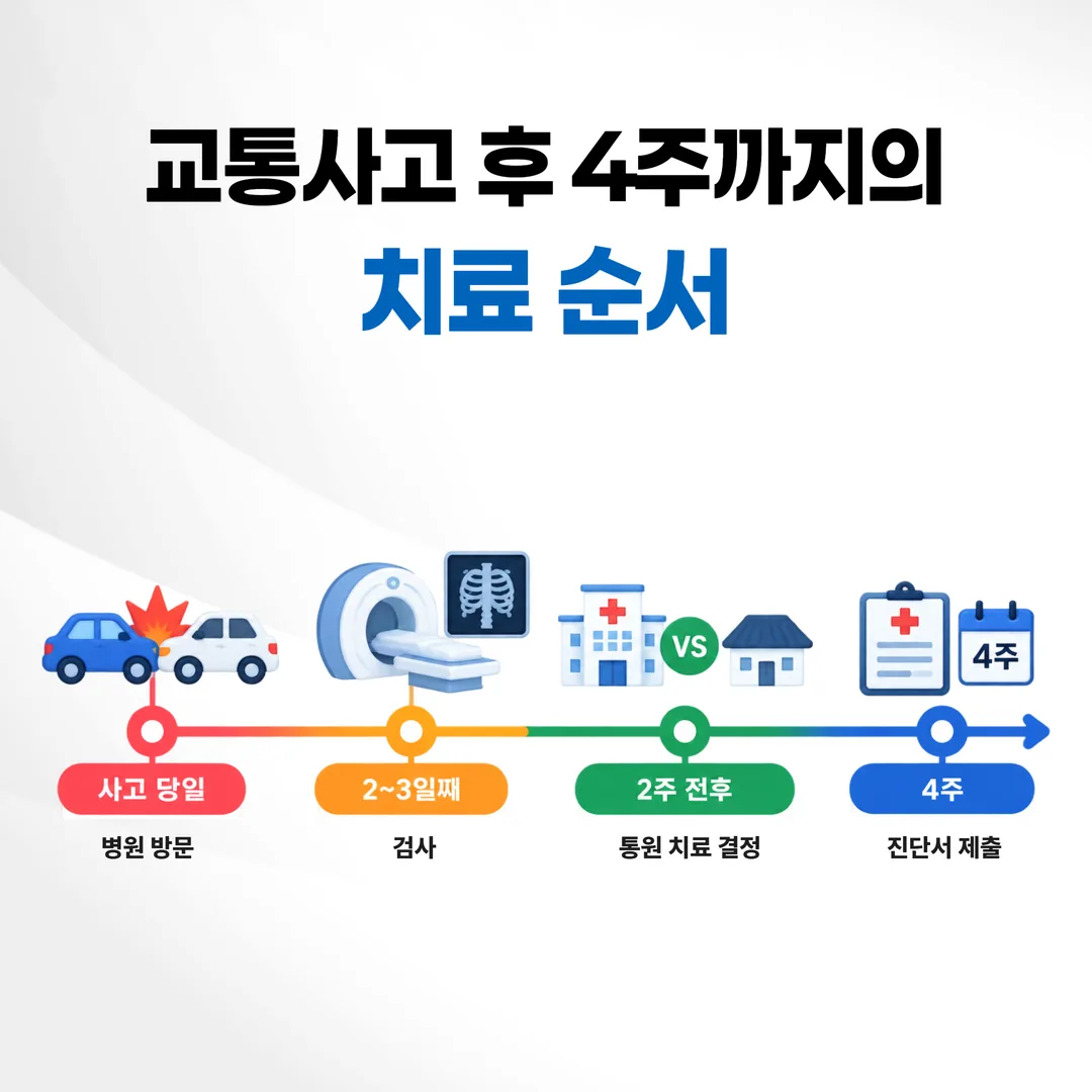 교통사고 후 당일부터 4주까지 시점별로 정해야 할 일 타임라인