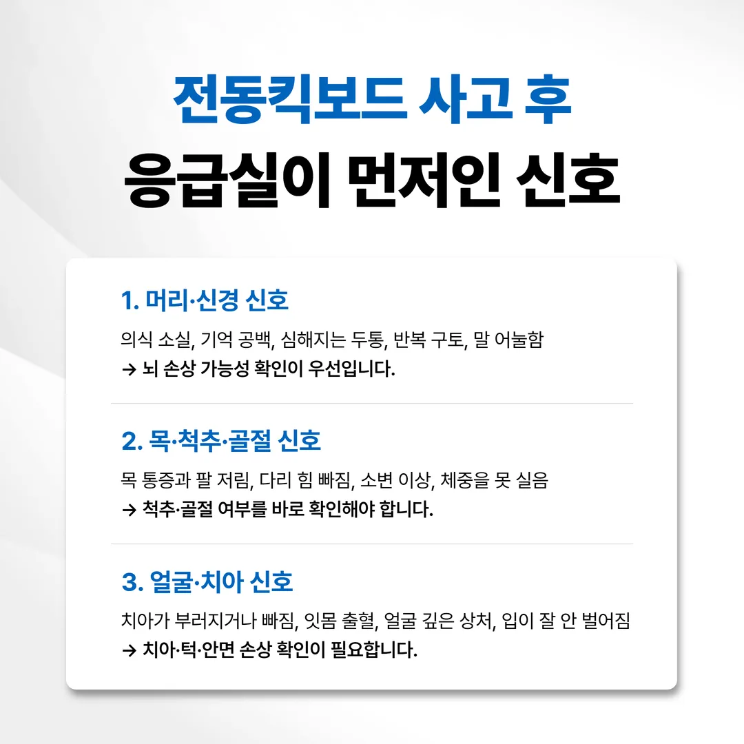 전동킥보드 사고 후 응급실 확인이 먼저인 신호 체크리스트