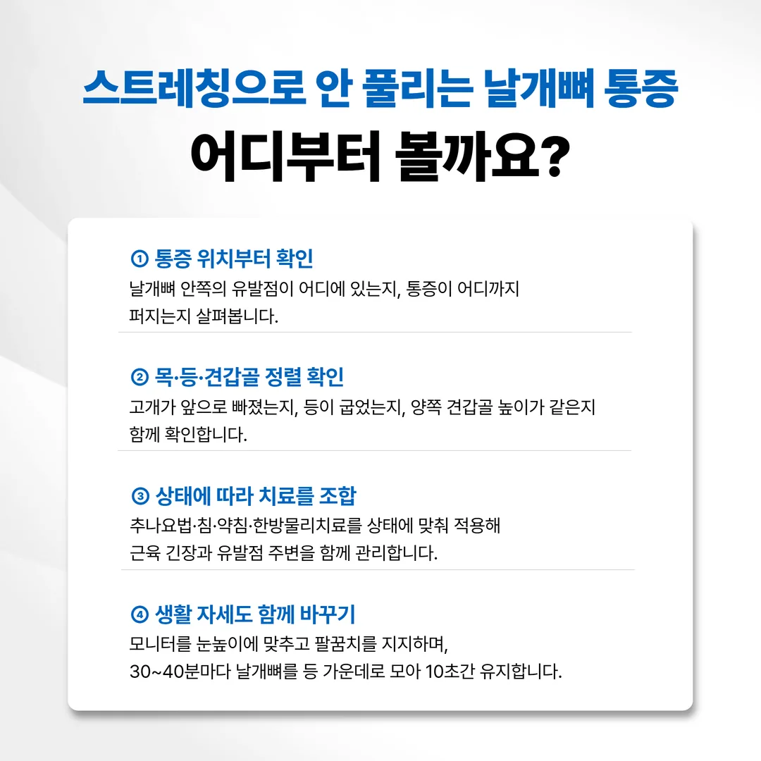 날개뼈 통증 관찰과 내원 판단 기준 도표