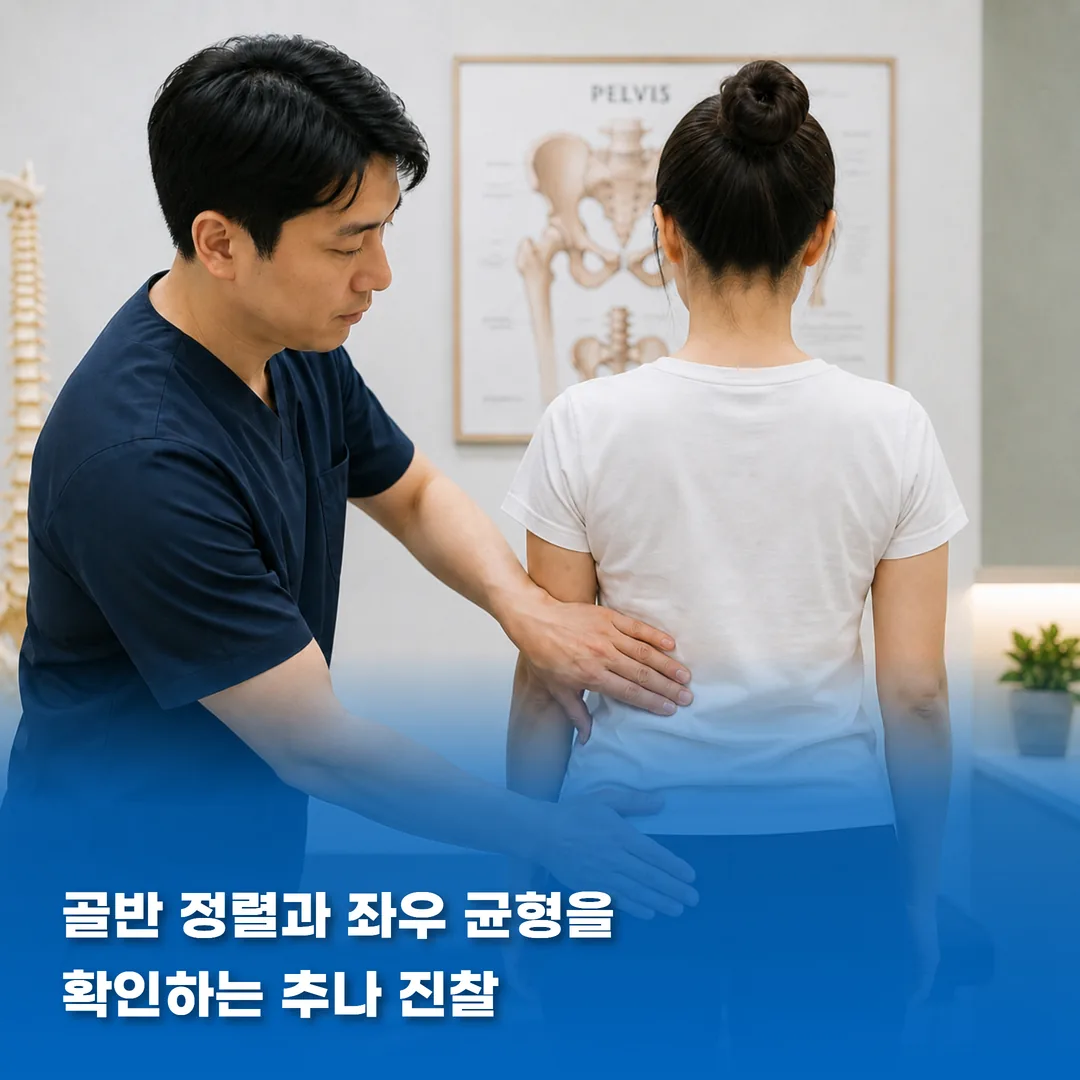 골반 통증 추나 진찰 장면