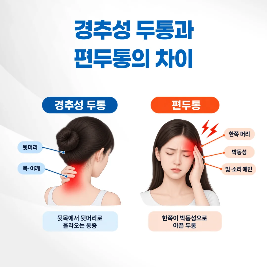 경추성 두통과 편두통의 아픈 자리 비교