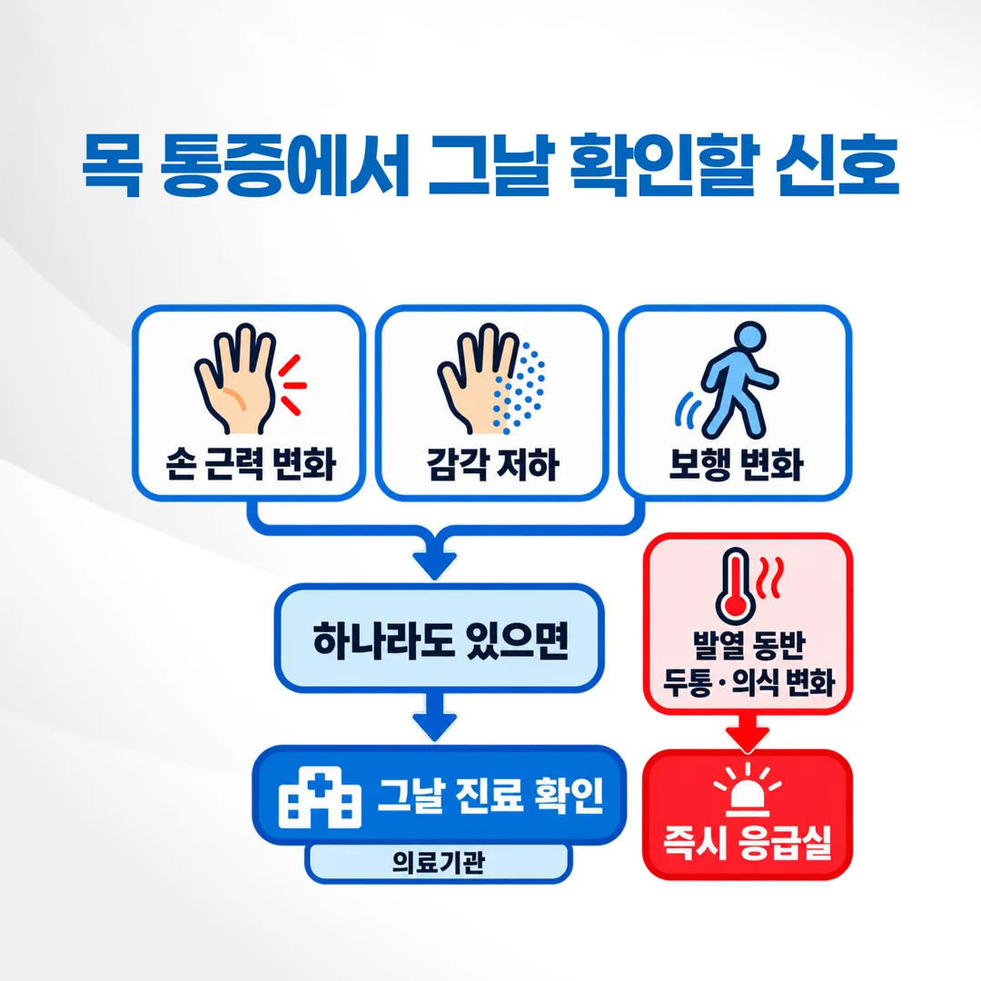 교통사고 후 목 통증에서 그날 확인해야 하는 신호와 진료 경로
