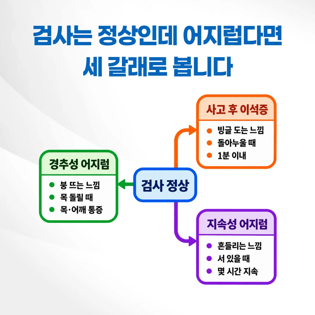 교통사고 어지럼증 세 갈래 감별 도식